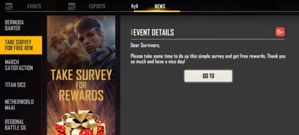 How to complete Take Survey For Free Reward Event In Free Fire game?
