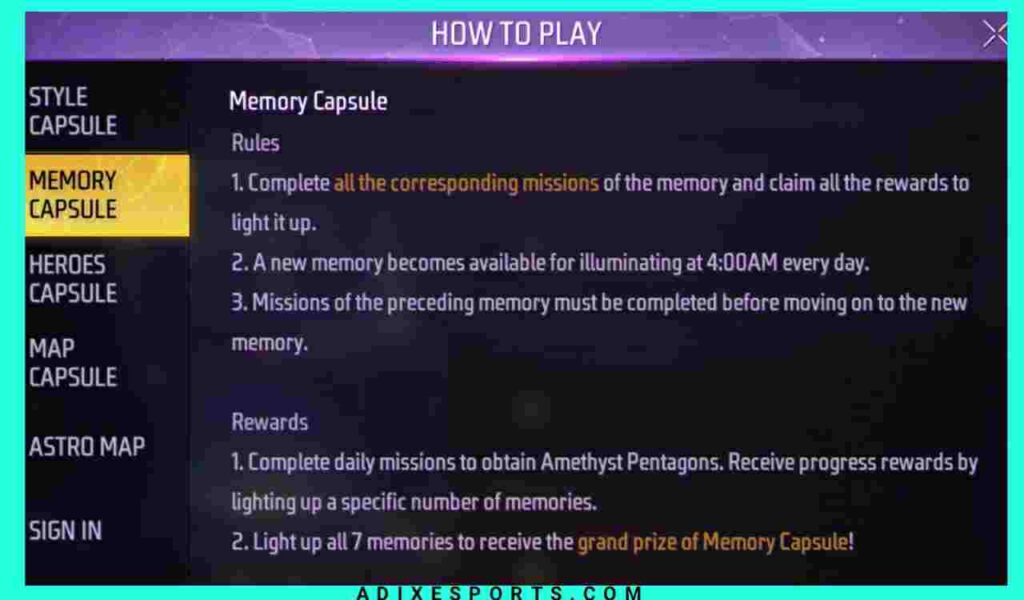 free fire memory capsule