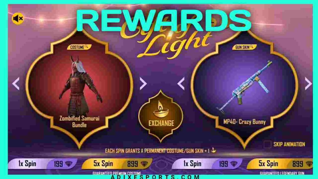 FREE FIRE DIWALI EVENT 2022 REWARDS